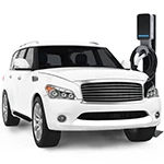 white SUV electric vehicle with charging station