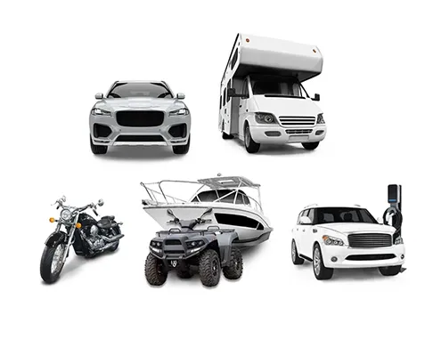 car, rv, motorcycle, atv, boat and electric vehicle in a montage